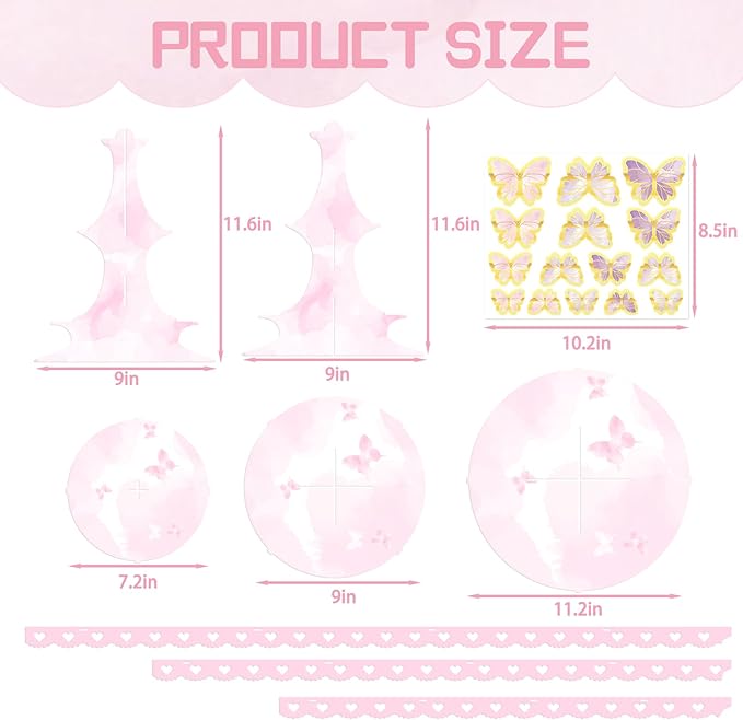 DIY 3 Tier Butterfly Cupcake Stand Pink Butterfly Decorations Princess Cupcake Stand Dessert Tower for Wedding Birthday Party Supplies