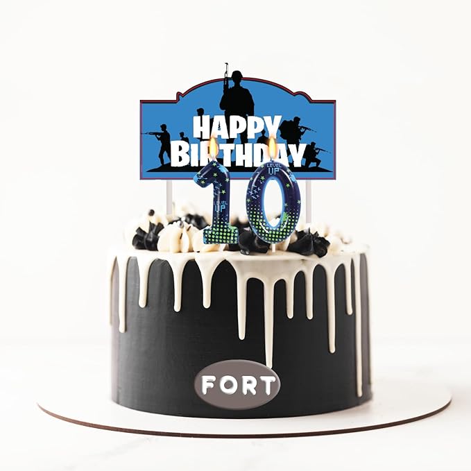 STG Birthday Candles for Boys - Number 10 Candle for Video Game Birthday Cake Topper, Fort Battle Level Up Sandbox Games 10th Birthday Party Supplies