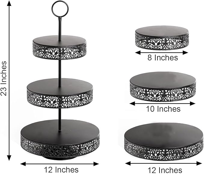 Efavormart 23" Black Metal Reversible Tiered Cupcake Stand, 3 Tier Dessert Stand Cupcake Holder, Display Stand
