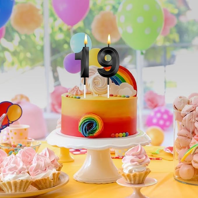 19th Birthday Candles 19 Candles for 19th Birthday Decorations for Boys Happy Birthday Cake Topper Black Birthday Candles Black Number Candles Happy 19 Decorations for Girls (19)