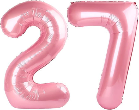 Pastel Pink Balloon Number 27, Large Happy 27 Birthday Decoration for Men & Women 2 7 27 72, Foil Number Balloons for Wedding Graduation Celebration Anniversary Supplies