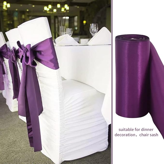 TONIFUL 6 inch x 22yd Wide Purple Satin Ribbon Solid Fabric Large Ribbon for Grand Opening Cutting Ceremony Wedding Birthday Party Decoration Gift Craft Chair Sash Table Car Bows Halloween