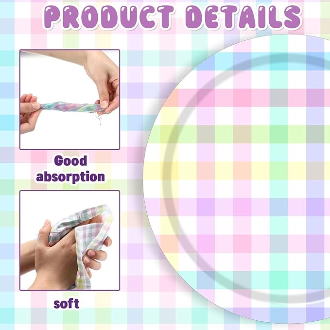 Zhehao 120 Pcs Spring Plaid Paper Plates and Napkins Sets 60 Pastel Spring Disposable Plates and 60 Paper Napkins for Baby Shower Birthday Party Decorations Holiday Supplies