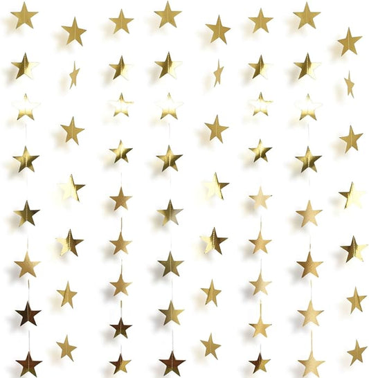 105Feet Gold Star Garland Party Banner for Graduation Decorations 2026 Class Grad Birthday Hanging- Golden Double Side Twinkle Paper Stars Streamers Backdrop for Wall Ceiling Decor, 8Pack