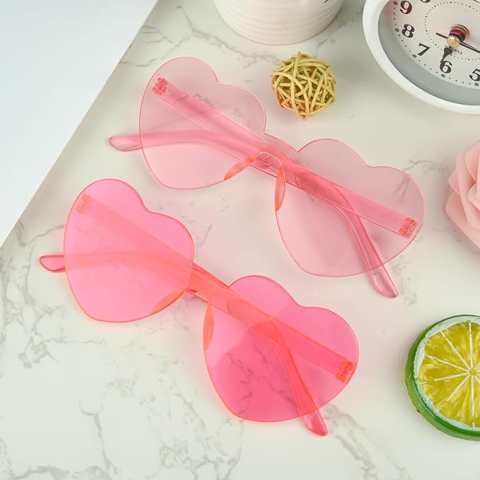 NACHLYNN 12 Pairs Heart Sunglasses for Women Rimless Heart Shap Sunglasses Heart Glasses for Party Favors Rose Red and Pink