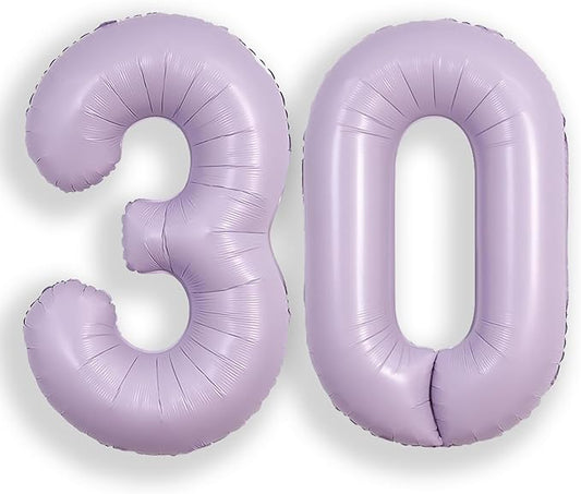SUWEN 40 Inch Light Purple Large 30 Balloon Number Big Foil Helium Lavender Number Balloons Huge Mylar 0-9 Giant Jumbo Happy 30th Birthday Party Anniversary Decorations
