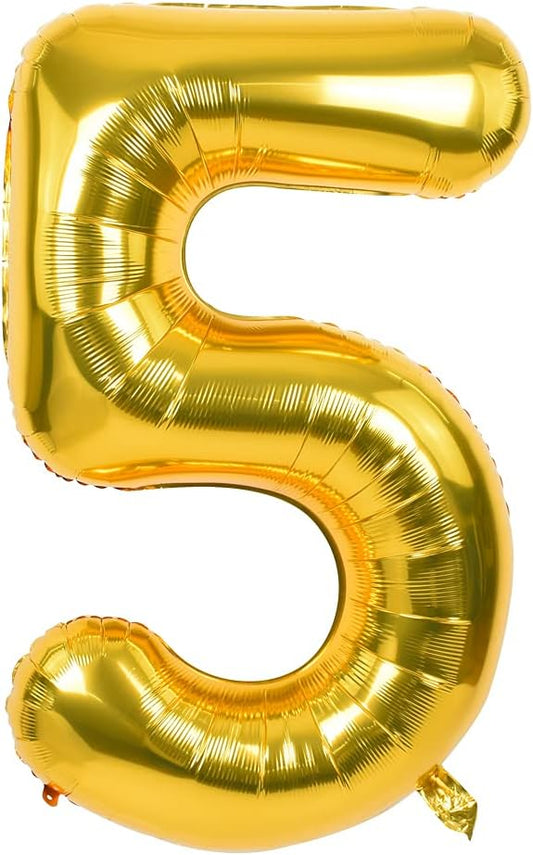 TONIFUL 40 Inch Gold Large Numbers 0-9,Number 5 Digital Helium Balloons,Foil Mylar Big Number Balloons for 2026 Graduation New Year Eve Birthday Party Supplies Decorations