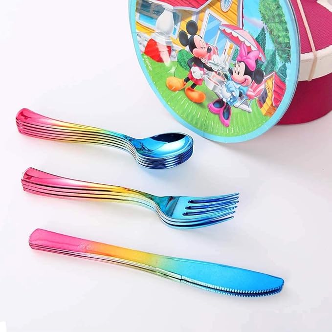 Supernal 120pcs Unique Rainbow Plastic Silverware Set - 3-in-1 Blue Pink Gold Ombre Cutlery (40 Forks, 40 Spoons, 40 Knives) - Heavy Duty Colorful Utensils for Birthday, Unicorn, Trolls Party Decor
