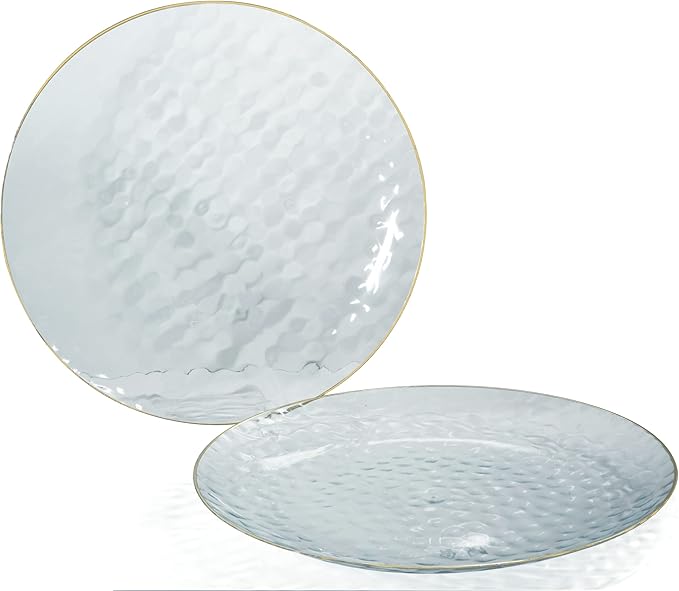 " OCCASIONS " 240 Plates Pack,(120 Guests) Heavyweight Premium Disposable Plastic Plates Set -120 x 10'' Dinner + 120 x 7'' Salad / Dessert (Coastal Clear & Gold)