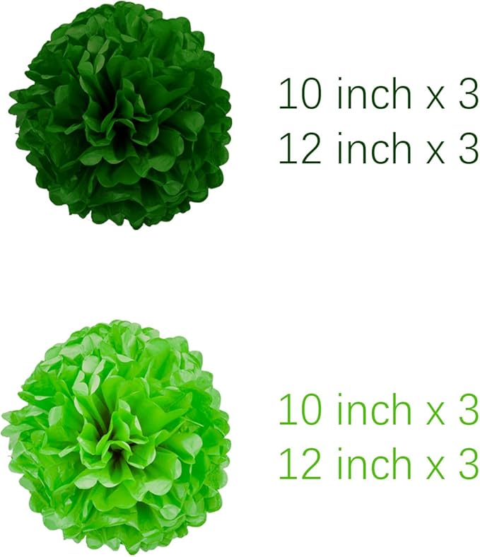 Green Tissue Pom Poms Paper Kit DIY Decorative Flowers Ball for Birthday Party Wedding Hanging Decorations Pack of 12 10in12in