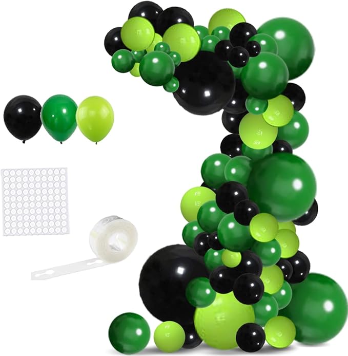 Green Black Balloon Garland Arch Kit - Dark Green, Lime Green Black Balloons for Soccer Camo Video Gamer Jungle Birthday Baby Shower 2026 Graduation Prom Party Decorations