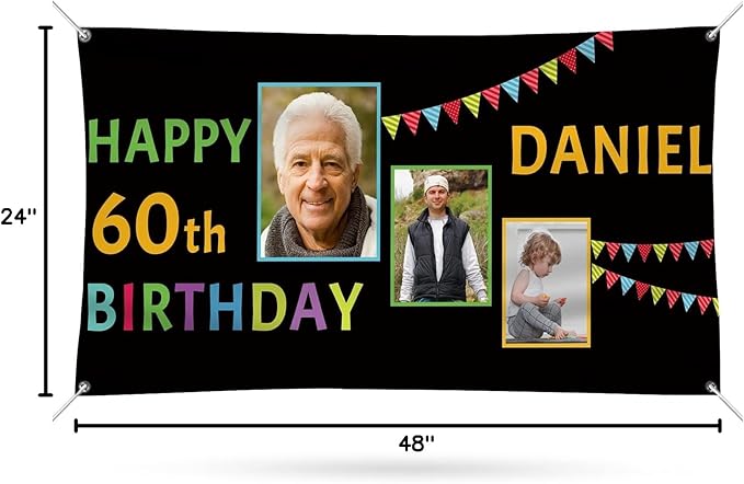 Happy Birthday Banner Personalized Name Photo Age Custom Birthday Banners and Signs Customize for Birthday Party Decoration 4'x2'