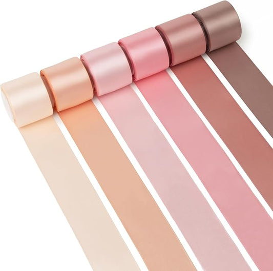 Pink Ribbon 1-1/2 Inch Pink Satin Ribbon Dusty Rose/Rose Gold/Nude/Peach/Pink Ribbons for Gift Wrapping Flower Bouquet Wedding Invitation Bridal Shower Decor Hair Bows Crafts 6 Rolls 30Yds