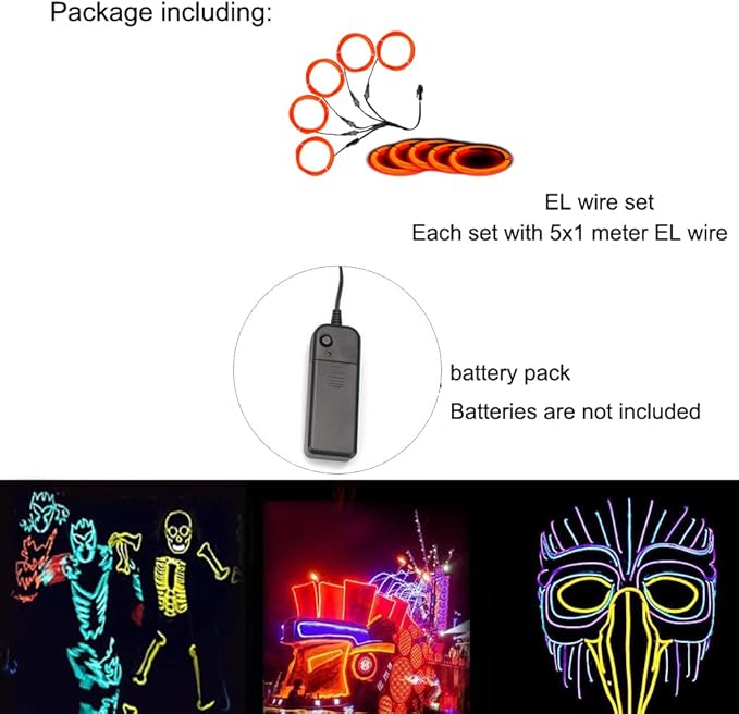 Neon Light 5-in-1 Meter Wire，Portable Battery Pack with Decorative Wire，Suitable for Birthday Parties，Thanksgiving and Other Occasions. (Orange)