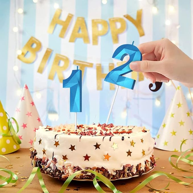 Number Birthday Candles(17 Candle Blue) 3D Diamond Shape Number Happy Birthday Cake Candles for Birthday Party Wedding Decoration Reunions Theme Party