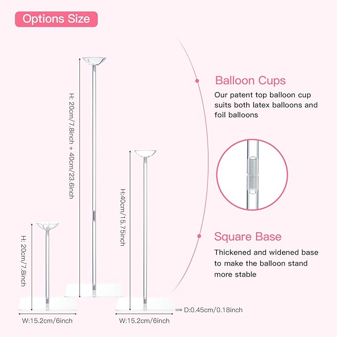 TEKXYZ Clear Acrylic Balloon Stands for Table, Adjustable Height 15.75 Inch, 23.6 Inch, 31.5 Inch Reusable Balloon centerpieces for Tables, for Wedding, Birthdays Table& Floor Decor (Set of 10)