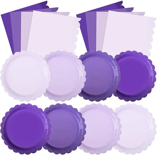 120 Pcs Paper Plates and Napkins Party Supplies Bulk Disposable 7 Inch Scalloped Plates Cocktail Napkins for Wedding Bridal Baby Shower Birthday Decorations, Serve 60(Purple Series)