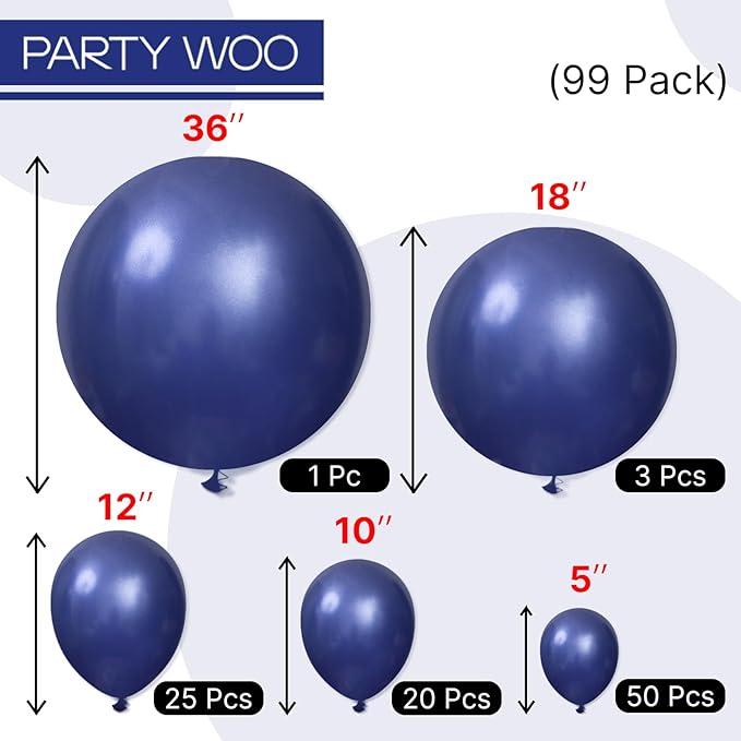 PartyWoo Navy Blue Balloons 99pcs Different Sizes of 36 18 12 10 5 Inch Dark Blue Balloon Arch Kit Garland for Graduation Wedding Sports Baby Shower Birthday Bachelorette Party Decorations Blue-Z90