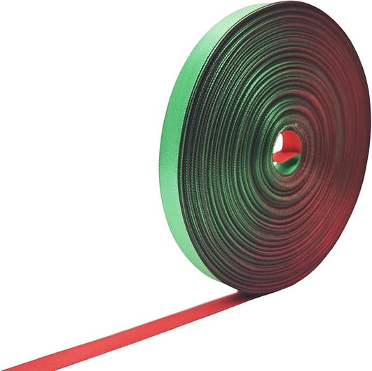 3/8 Ribbon, Green & Cart Red Two-Tone Double Faced Satin Ribbon for Christmas, Gift Wrapping, Flower Bouquet, Bow, Hair, Wedding, DIY Crafts, Holiday Party Decorations, 30 Yards Total