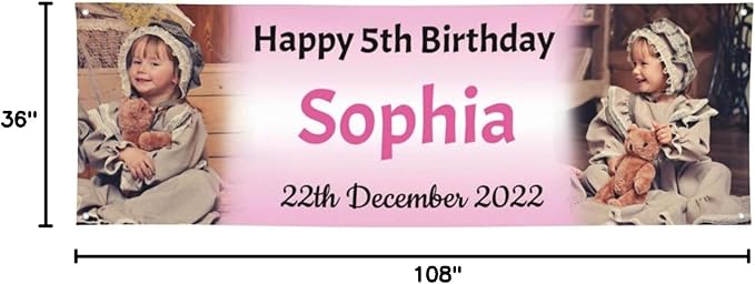 Happy Birthday Banner Personalized Name Photo Age Custom Birthday Banners and Signs Customize for Birthday Party Decoration 9'x3'