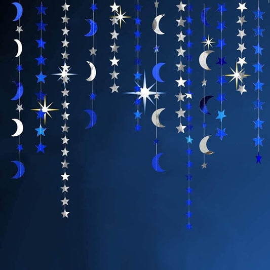 Decor365 Rpual Blue Moon Star Garland Decorations Hanging Twinkle Little Star Birthday Baby Shower Graduation Party Decor Banner Stars Starry Night EID Ramadan Muburak Celestial Theme Backdrop