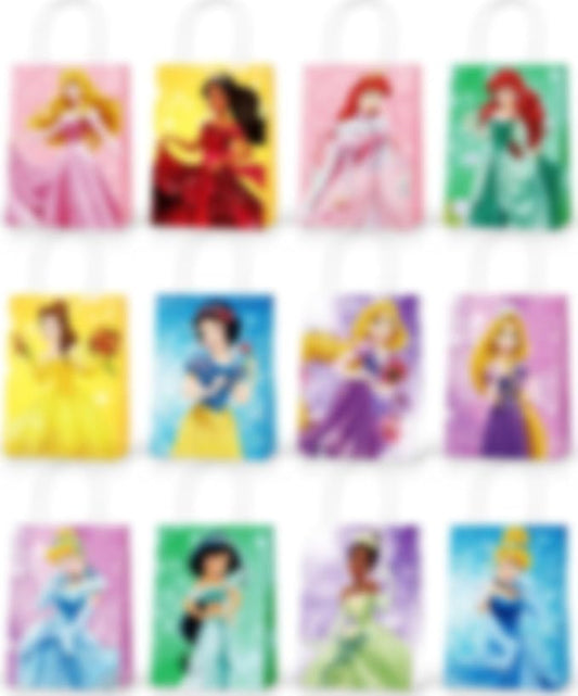 Cemocle 24PCS Princess Prince Party Favor Bags - Prince Princess Party Bags, Princess Birthday Bags with Handles, Princess Goodie Bags for Girls Party Favor Decorations Theme Birthday Party Supplies