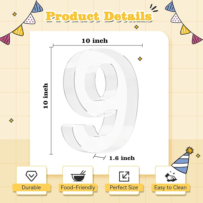 Ledido 10’’ Acrylic Number Charcuterie Board Box, Reusable Fillable Serving Tray for Candy Cake Fruit Snack, Easy-Clean Acrylic Charcuterie Tray for Birthday Anniversary Party Decorations, Number 9