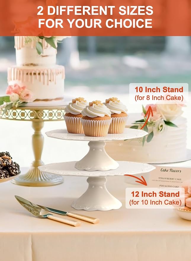 12" White Cake Stand for 10" Cake, Porcelain Cake Plate, Cake Pedestal Stand, Round Dessert Stand, Wedding Cake Stand for Party, Birthday, Baby Shower, Christmas, Mother's Day, Home Decorating Cake Display Stand
