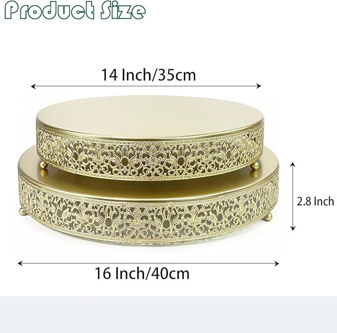 2 Pcs Metal Cake Stand,14" 16" Large Round Cupcake Dessert Stand Cake Display Holder Decor for Wedding Party Birthday Baby Showers Anniversary Cake Pedestal,Gold (14 Inch+16 Inch)