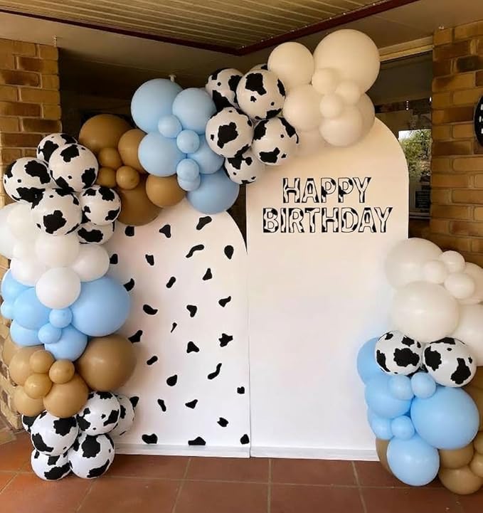 Cowboy Balloons Garland Arch Kit - 5 10 12 18 inch Brown Slate Blue Dusty Blue Sand White Cow Print Balloons for Anniversary, Baby Shower, Birthday, Farm, Western, Cowboy Party Decoration