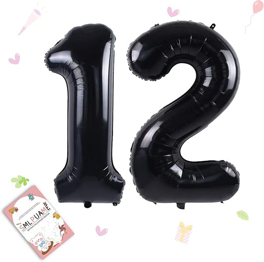 40 inch Number Balloon 0-9 Black Large Number 12 Balloons,Digital Balloons for Birthday Party Celebration Decorations Supplies, Helium Foil Number Balloons for Wedding Anniversary