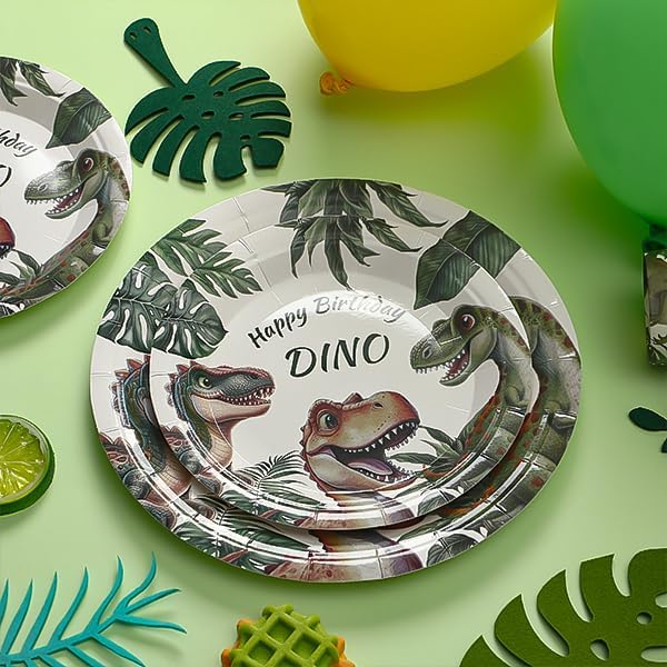144Pcs Dinosaur Birthday Party Supplies Decorations Dino Themed Paper Plates Napkins Vintage Dinosaur Party Tableware Disposable Dinnerware for Boy Kids Birthday Baby Shower Table Decor, Serve 24