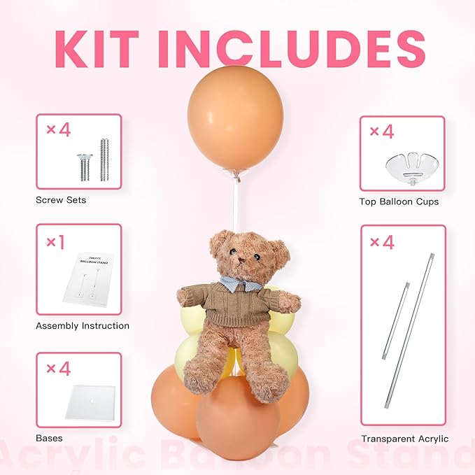 TEKXYZ Clear Acrylic Balloon Stands for Table, Adjustable Height 15.75 Inch, 23.6 Inch, 31.5 Inch Reusable Balloon centrepieces Toy Balloons, for Wedding, Birthdays Table& Floor Decor (Set of 4)