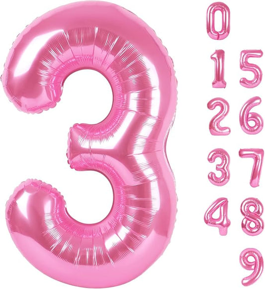 Numbers Balloon 3, 40 Inch Large Pink Balloon for Three Year Old Birthday Decor, 3 13 30 31 Birthday Party Decorations for Wedding Supplies