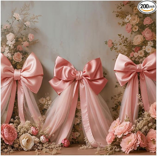 Kate 8x8ft Elegant Pink Floral Cute Bow Backdrops for Photography Romantic Wedding Background Happy Birthday Party Pricess Decoration Backdrop