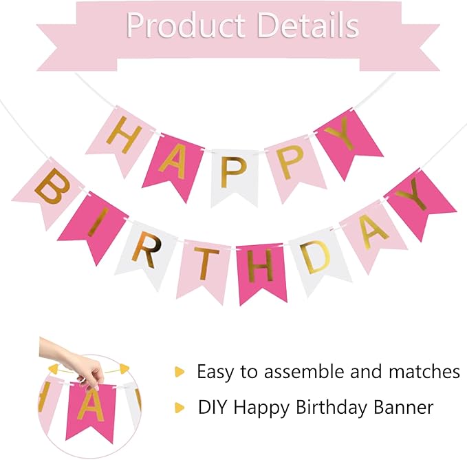 Happy Birthday Banner Party Banner Birthday Hanging Decoration for Women Men Girls Boys Adults Pets Party Backdrop Wall Decor Party Supplies
