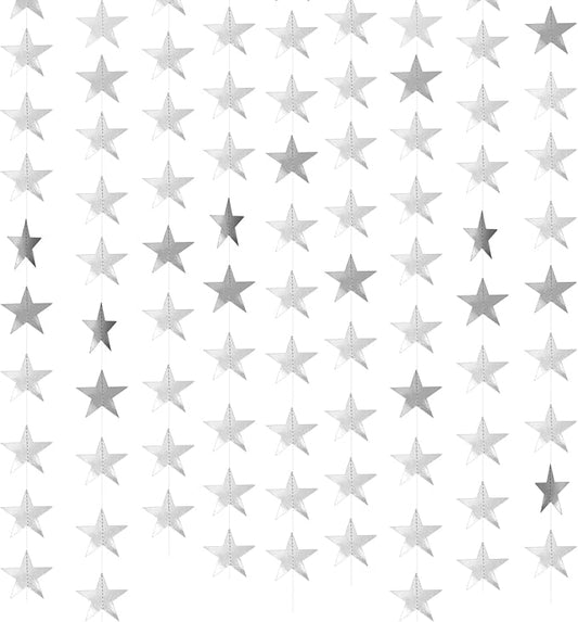 Glitter Star Garland Banner Decor 130 Feet Silver Star Garland Hanging Bunting Banner Backdrop for Graduation Wedding Birthday Holiday Party