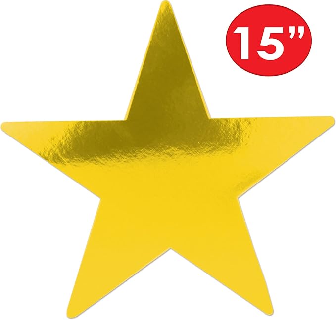 Beistle 24-Pack Foil Gold Star Cutouts, Party Decorations for Festive Celebrations, Awards Night Supplies, Starry Theme Decor for Wall & Table, 15”