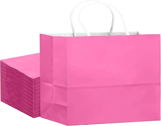 qiqee 24PCS Large Gift Bag with Handles Bulk 13"x4.5"x10" Gift Bags Pink Bags Multiple Uses (32x11x25cm,Wide Large)