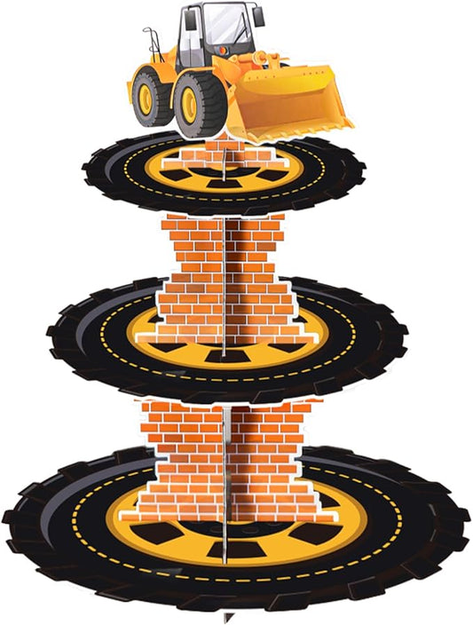 Construction 3-Tier Cardboard Cupcake Stand Dessert Display Tower Holder for Construction Birthday Party Supplies
