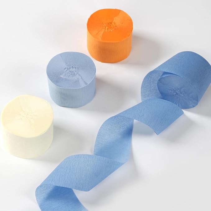 Light-Dusty Blue Beige-Orange Party-Decorations Streamers - 8 Rolls Graduation 2026 Boho Fall Birthday Baby Bridal Shower Crepe Tissue Paper Streamer,Bachelorette Engagement Garland Decor Panduola