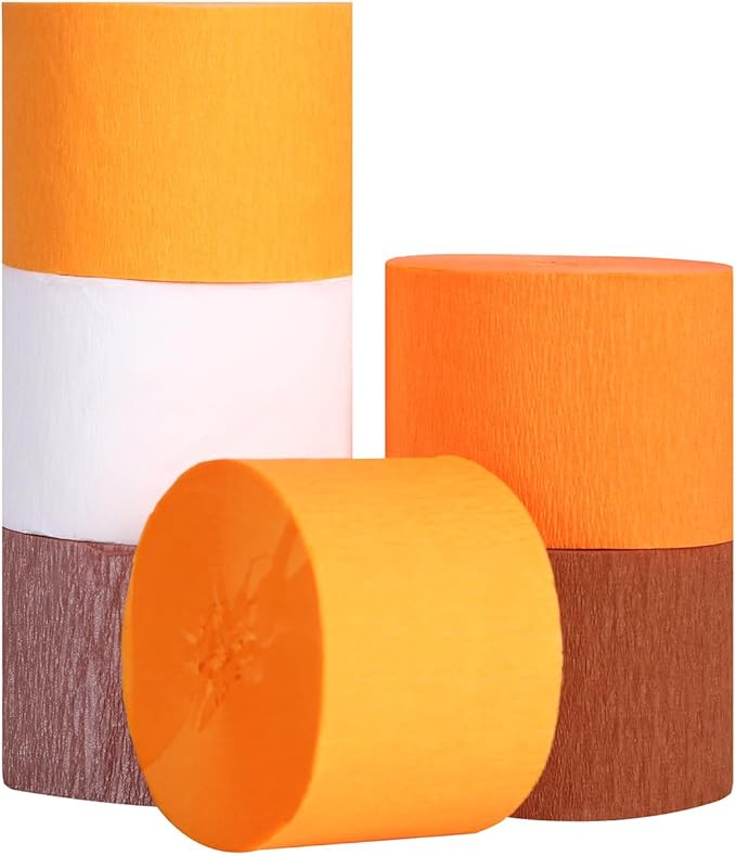 Suaxova Orange Crepe Paper Streamers 6 Rolls 492ft, Pack of White Orange Theme Party Streamers for Party Decorations, Birthday, Wedding, Baby Shower, Graduation, Christmas