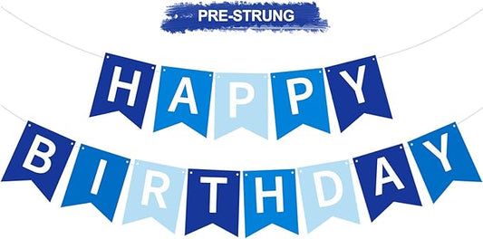 Happy Birthday Banner Pre-Strung Birthday Decorations Birthday Party Backdrop Sign Garland Party Supplies for Women Men Boys Girls,NO-DIY Nary Blue