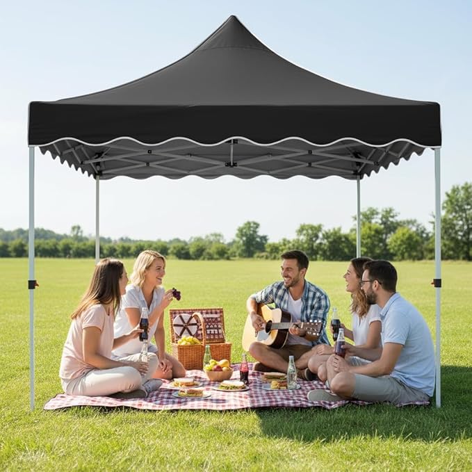 COBIZI 10x10 Pop Up with 3 Sidewalls, Canopy Tent 10x10 for Parties, Backyard, Commercial, Waterproof and Portable Instant Shelter UV50+ Outdoor Canopy Gazebo with 4 Sandbags(Black)