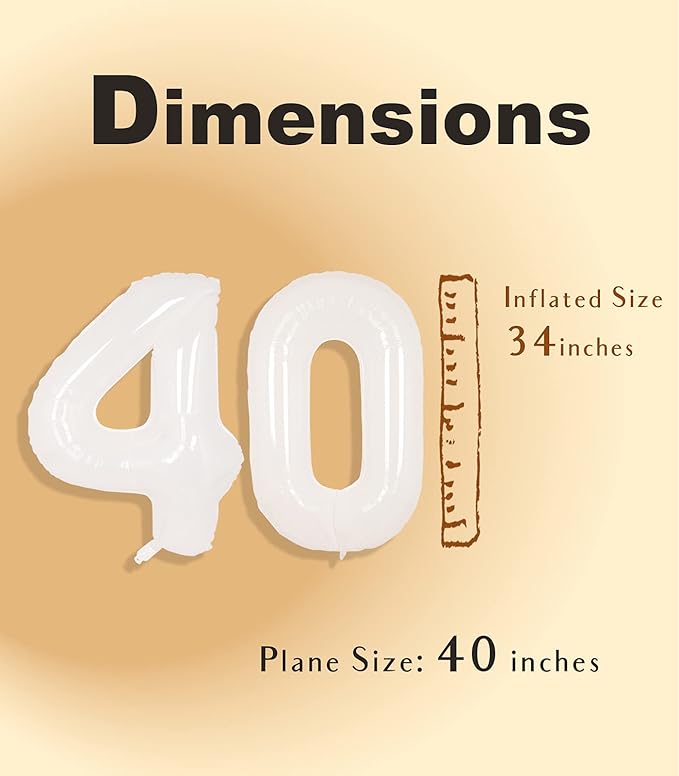 SUWEN 40 Inch White Large 40 Number Balloons Big Foil Helium Number Balloons 0-9 Giant Jumbo Happy 40th Birthday Party Decorations for Men or Women Huge Mylar Anniversary Party Supplies