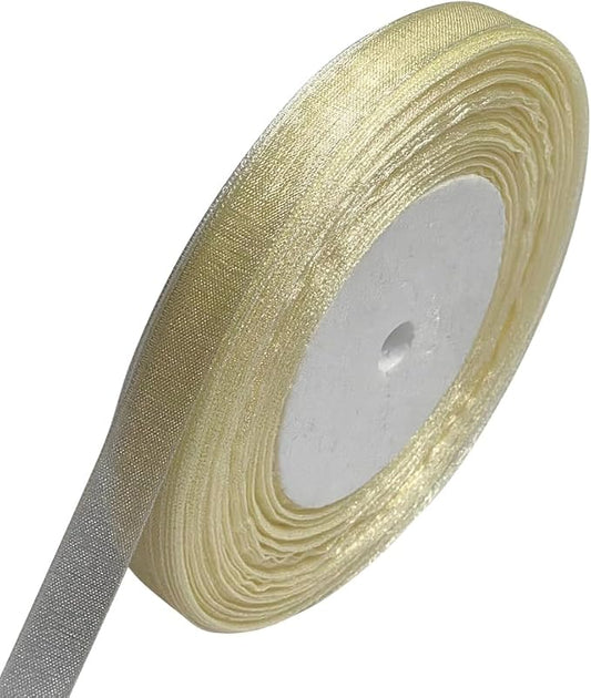 Chenkou Craft Solid Organza Ribbon 3/8" Beige 1 Roll 50 Yards Craft Bow Party Decoration Packing Ribbons (Beige, 3/8"(10mm))