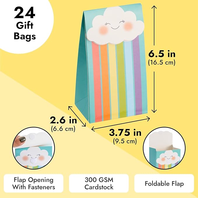 BLUE PANDA Party Favor Bags - 24 Pack, Turquoise, 6.5 x 4 x 3 In - Rainbow Goodie Bags for Rainbow Party Favors & Birthday Treats for Kids