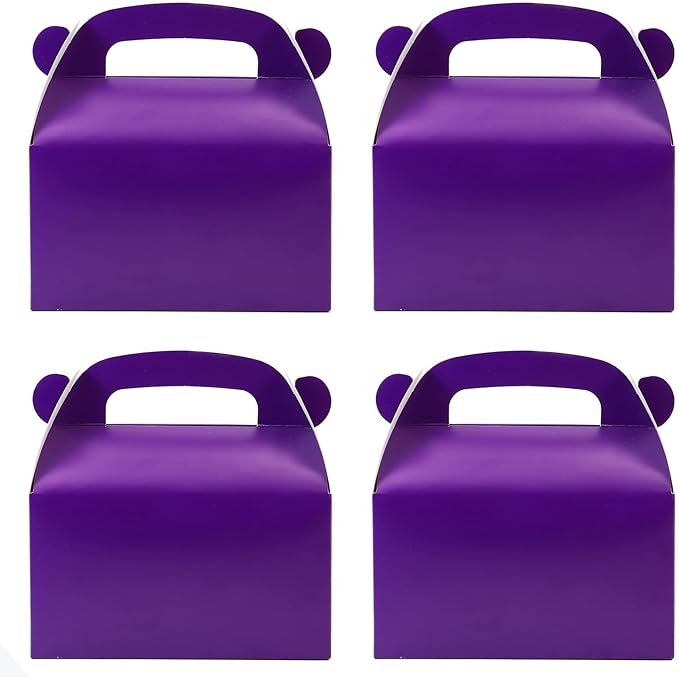 30-Pack Dark Purple Party Favor Treat Boxes, Goodie Boxes, Gable Paper Gift Boxes with Handles. Perfect for Purple Birthday Party Baby Shower Decoration Supplies