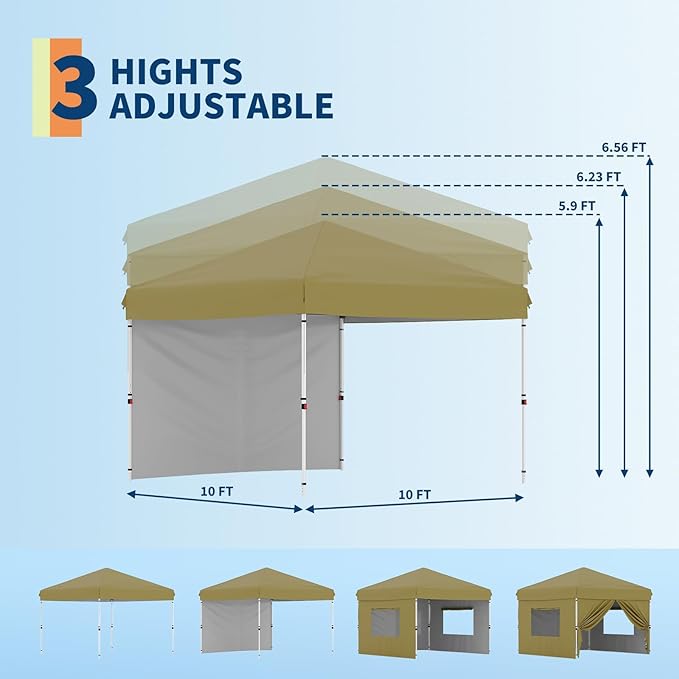 Garvee 10x10 Pop Up Canopy Tent with 1 Removable Sidewall, Heavy Duty Commercial Instant Shelter with One-Person Setup, UPF 50+ Waterproof, 100 Sq Ft Shade for Outdoor Events, Camping, Farmers Market