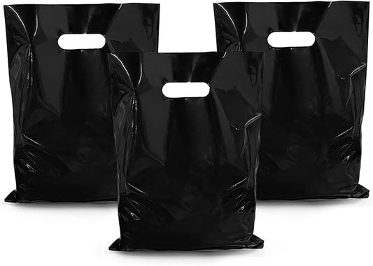 PPXMEEUDC 54PCS Plastic Handle Bags Party Favor Gift Bags for Birthday Halloween Christmas More (Black)
